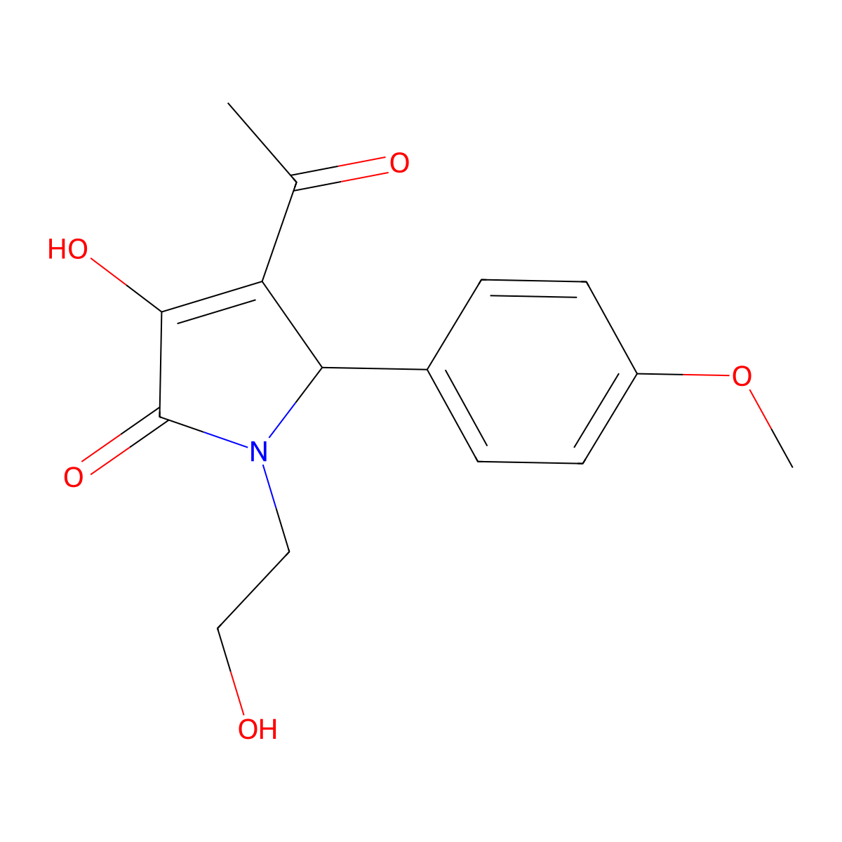 3-acetyl-4-hydroxy-1-(2-hydroxyethyl)-2-(4-methoxyphenyl)-2H-pyrrol-5-one molecular structure, CAS 332149-30-1