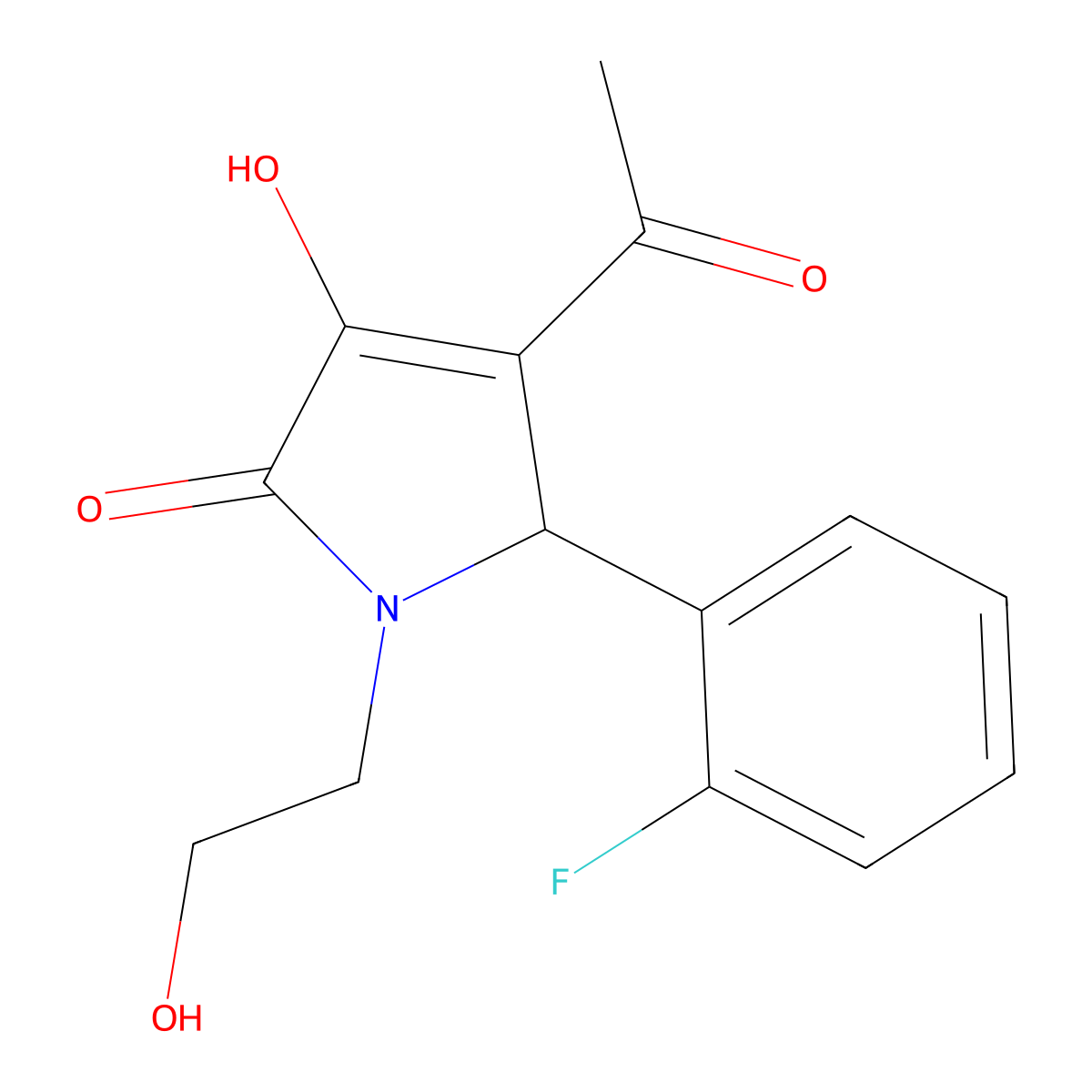 3-acetyl-2-(2-fluorophenyl)-4-hydroxy-1-(2-hydroxyethyl)-2H-pyrrol-5-one molecular structure, CAS 332149-36-7