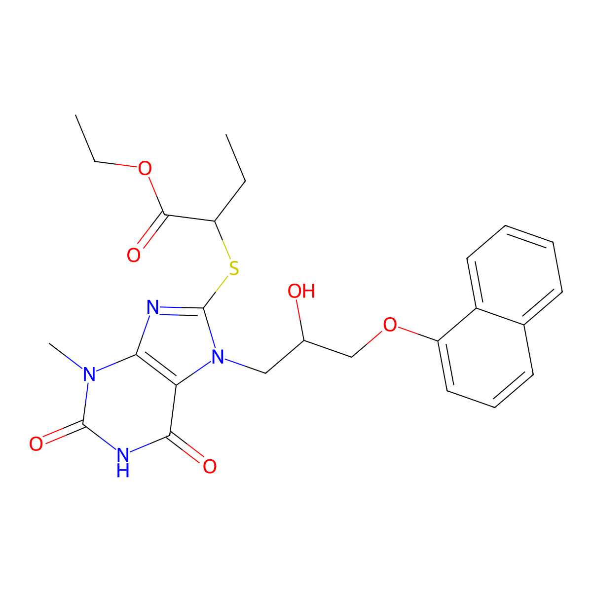 Ethyl 2-[7-(2-hydroxy-3-naphthalen-1-yloxypropyl)-3-methyl-2,6-dioxopurin-8-yl]sulfanylbutanoate molecular structure, CAS 332149-77-6