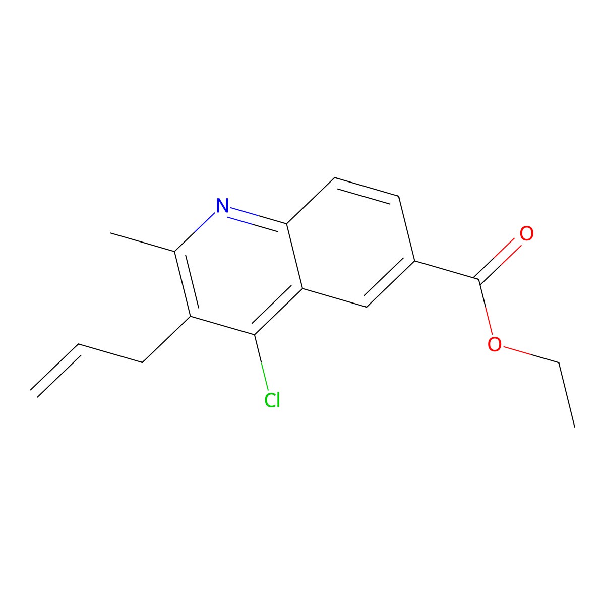 Ethyl 4-chloro-2-methyl-3-prop-2-enylquinoline-6-carboxylate molecular structure, CAS 332150-43-3