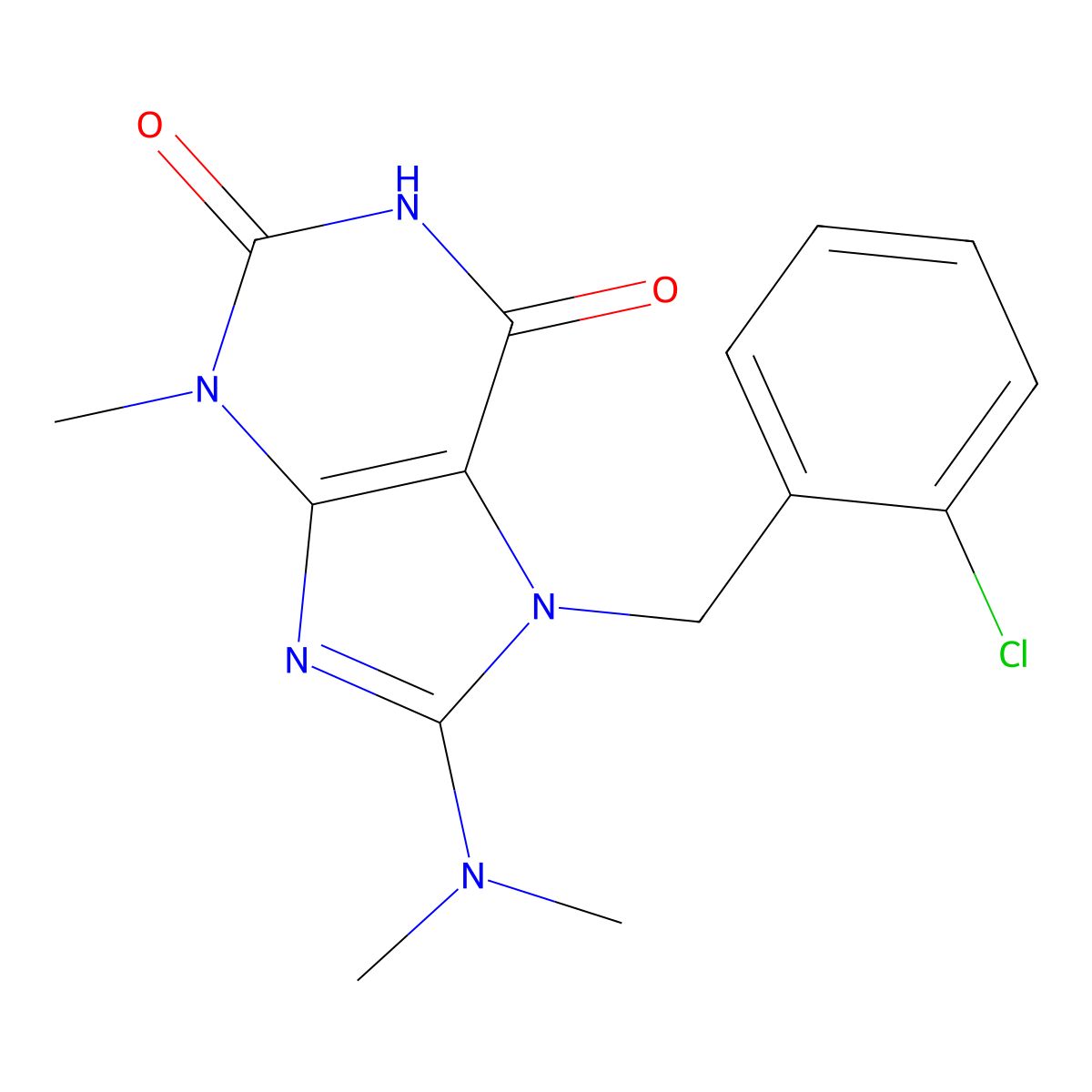 7-(2-chlorobenzyl)-8-(dimethylamino)-3-methyl-1H-purine-2,6(3H,7H)-dione molecular structure, CAS 332151-02-7