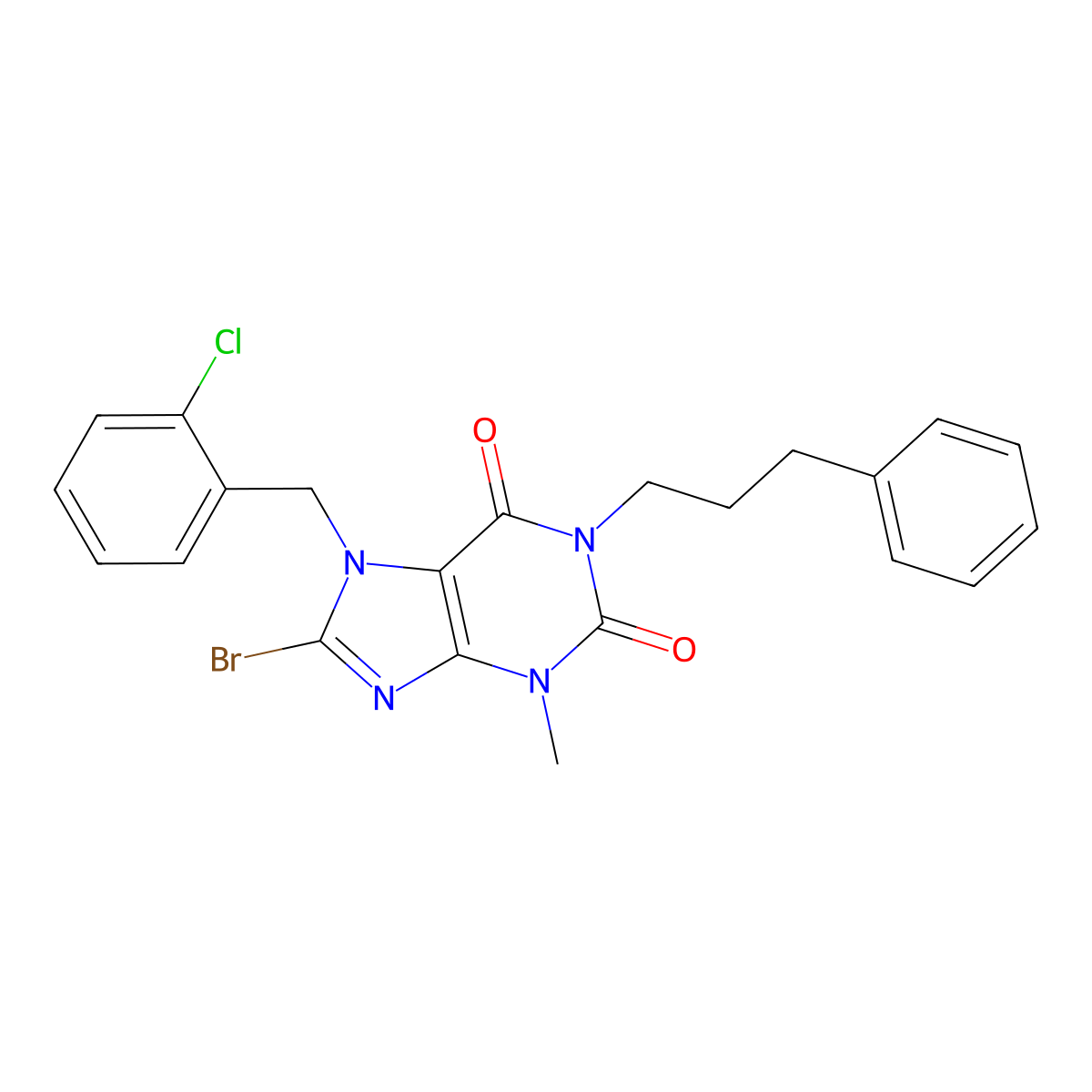 8-Bromo-7-[(2-chlorophenyl)methyl]-3-methyl-1-(3-phenylpropyl)purine-2,6-dione molecular structure, CAS 332151-06-1