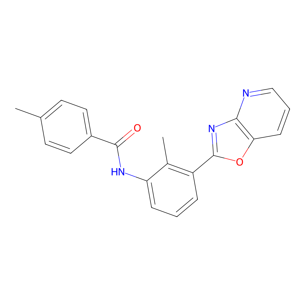 4-methyl-N-[2-methyl-3-([1,3]oxazolo[4,5-b]pyridin-2-yl)phenyl]benzamide molecular structure, CAS 332151-17-4