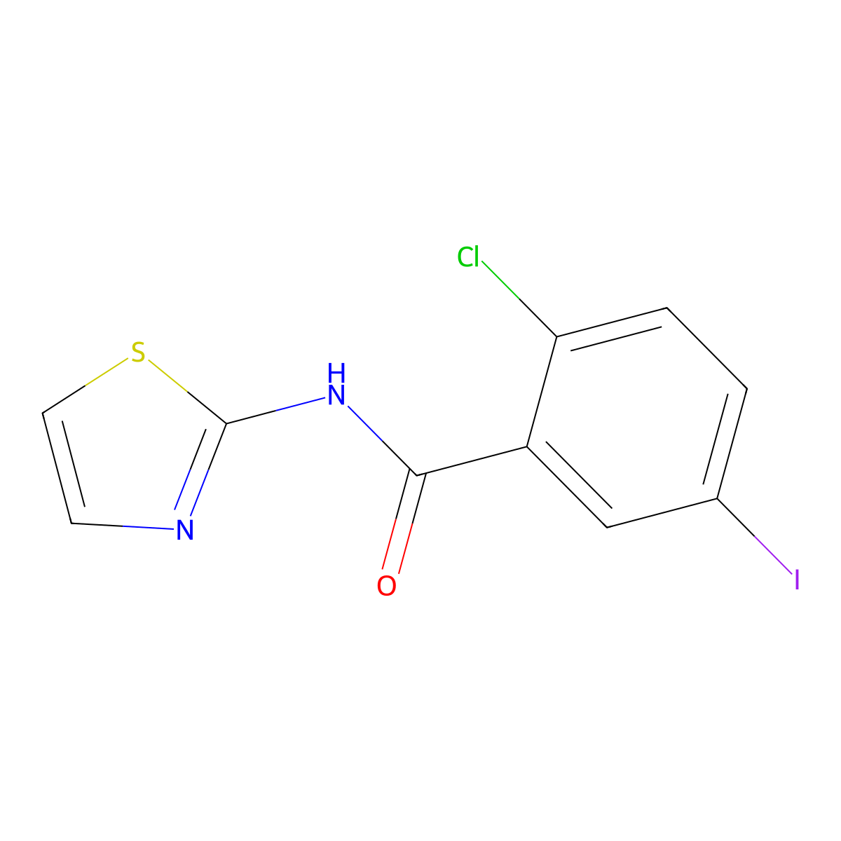 2-chloro-5-iodo-N-(1,3-thiazol-2-yl)benzamide molecular structure, CAS 332152-57-5