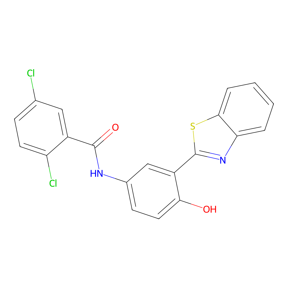 N-[3-(1,3-benzothiazol-2-yl)-4-hydroxyphenyl]-2,5-dichlorobenzamide molecular structure, CAS 332152-69-9