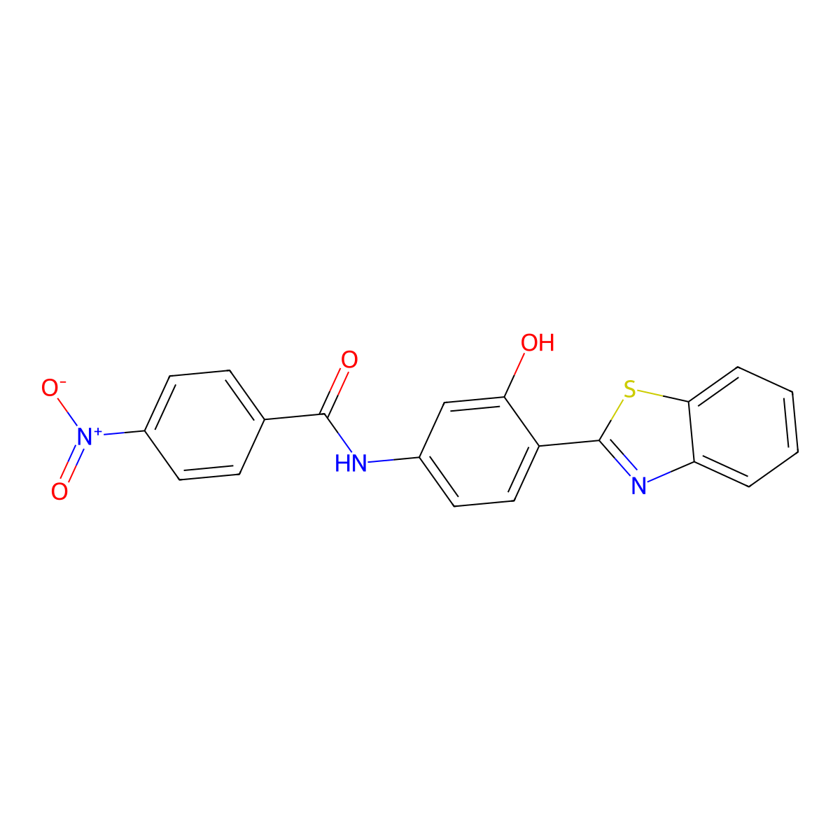 N-(4-Benzothiazol-2-yl-3-hydroxy-phenyl)-4-nitro-benzamide molecular structure, CAS 332152-81-5