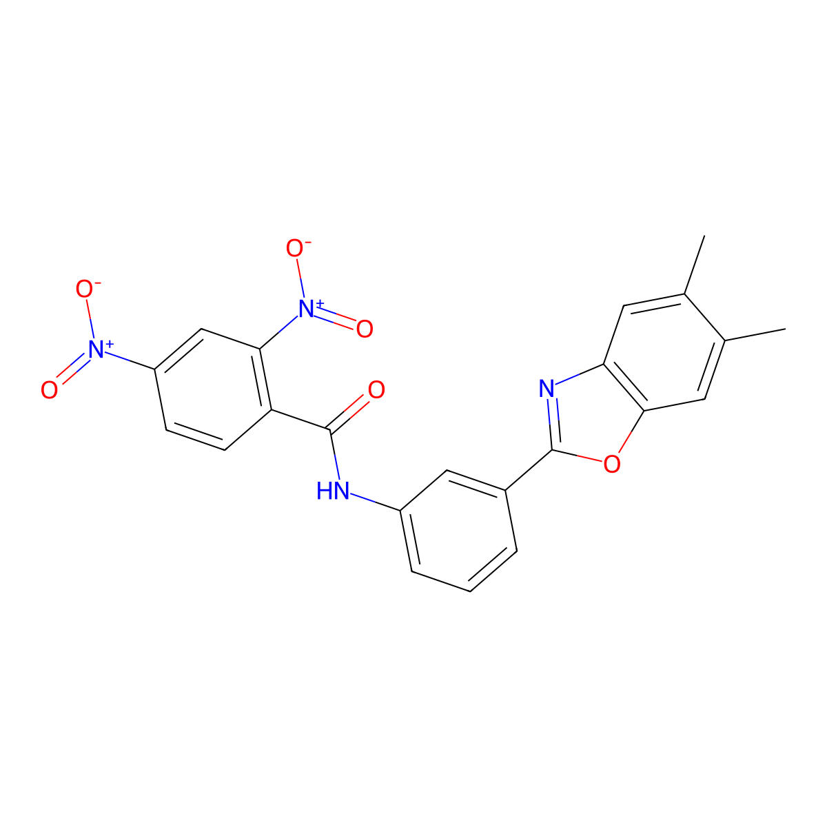 N-[3-(5,6-Dimethyl-benzooxazol-2-yl)-phenyl]-2,4-dinitro-benzamide molecular structure, CAS 332152-84-8