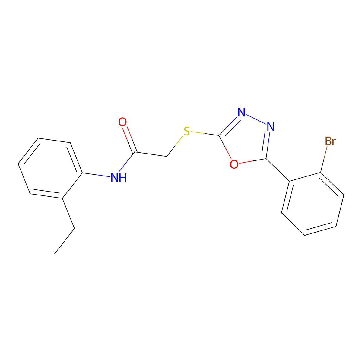 2-((5-(2-Bromophenyl)-1,3,4-oxadiazol-2-yl)thio)-N-(2-ethylphenyl)acetamide molecular structure, CAS 332154-66-2