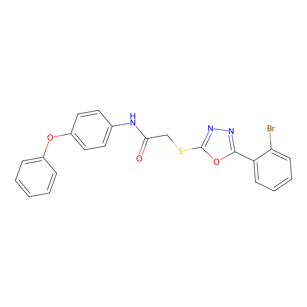 2-((5-(2-Bromophenyl)-1,3,4-oxadiazol-2-yl)thio)-N-(4-phenoxyphenyl)acetamide molecular structure, CAS 332154-67-3
