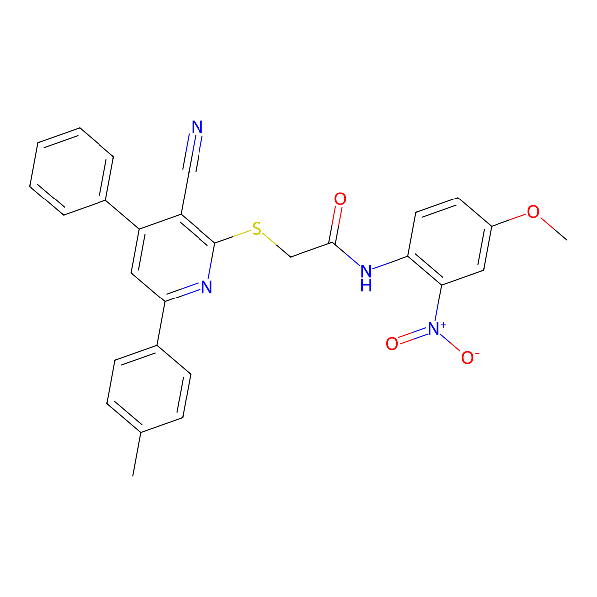 2-((3-Cyano-4-phenyl-6-(p-tolyl)pyridin-2-yl)thio)-N-(4-methoxy-2-nitrophenyl)acetamide molecular structure, CAS 332154-85-5