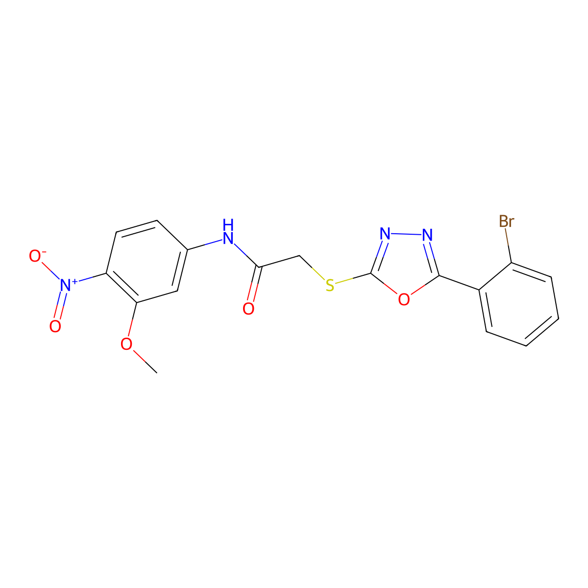 2-((5-(2-Bromophenyl)-1,3,4-oxadiazol-2-yl)thio)-N-(3-methoxy-4-nitrophenyl)acetamide molecular structure, CAS 332154-91-3