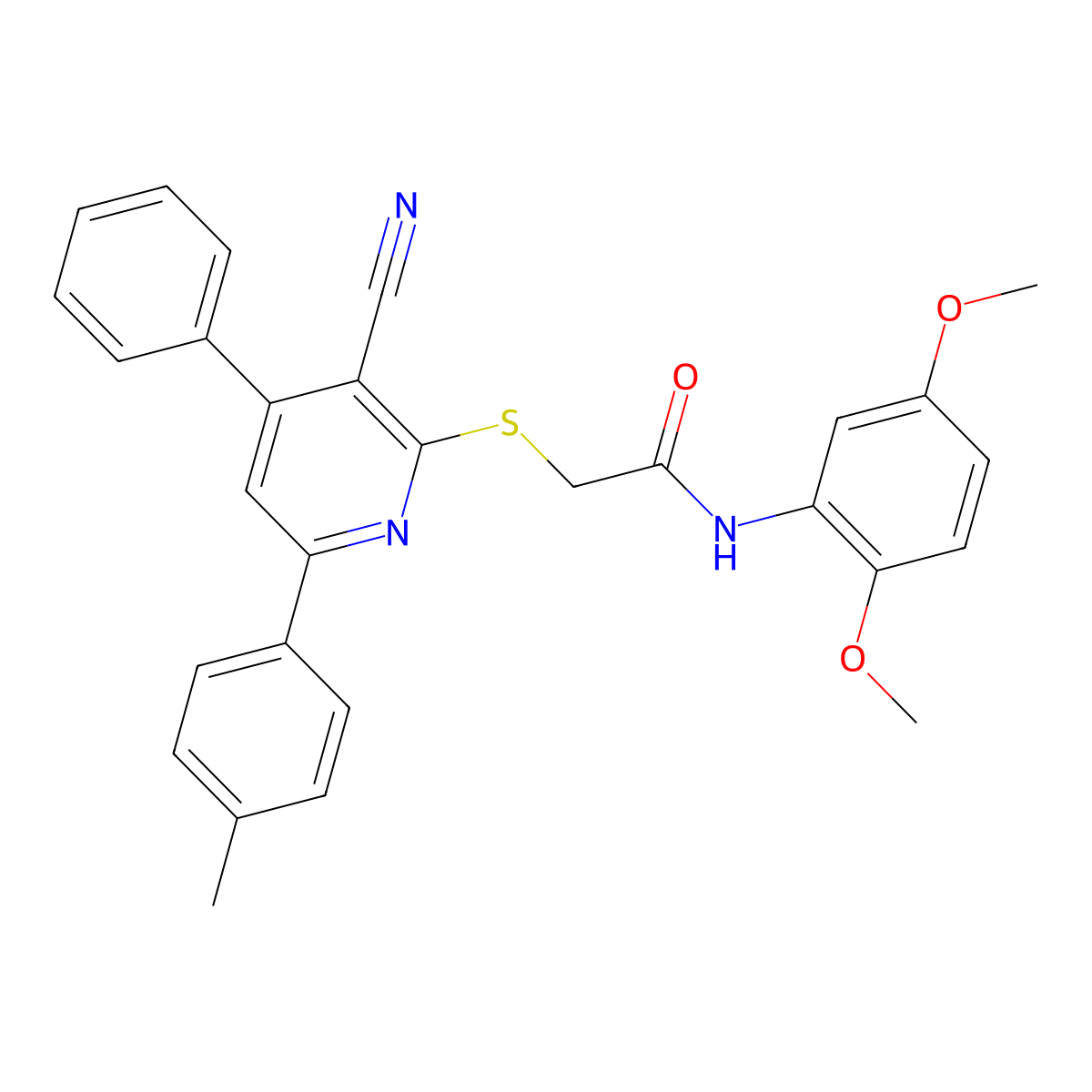 2-((3-Cyano-4-phenyl-6-(p-tolyl)pyridin-2-yl)thio)-N-(2,5-dimethoxyphenyl)acetamide molecular structure, CAS 332155-00-7