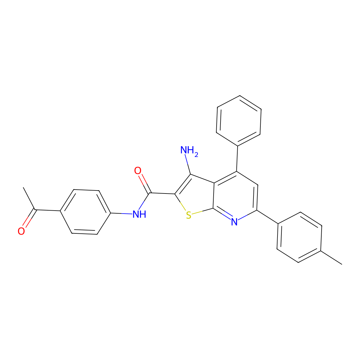 N-(4-Acetylphenyl)-3-amino-4-phenyl-6-(p-tolyl)thieno[2,3-b]pyridine-2-carboxamide molecular structure, CAS 332155-09-6