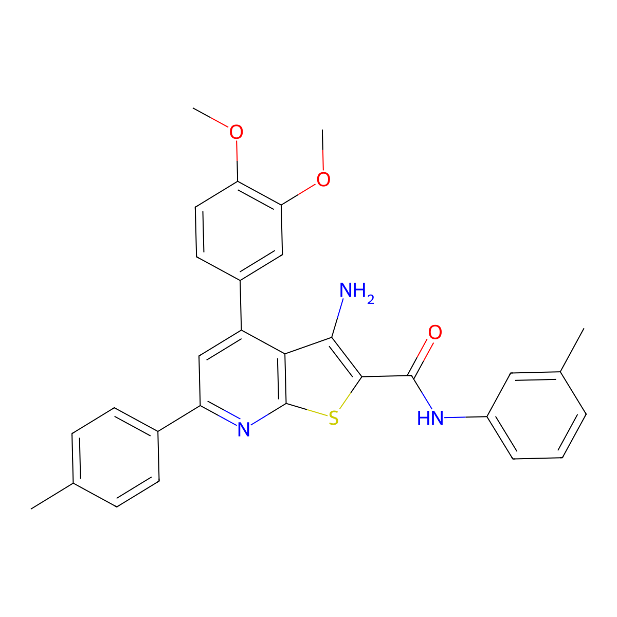 3-Amino-4-(3,4-dimethoxyphenyl)-N-(m-tolyl)-6-(p-tolyl)thieno[2,3-b]pyridine-2-carboxamide molecular structure, CAS 332155-26-7