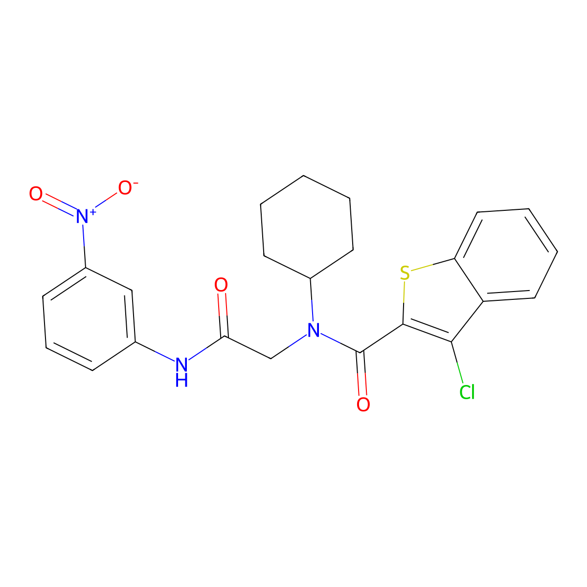3-Chloro-N-cyclohexyl-N-(2-((3-nitrophenyl)amino)-2-oxoethyl)benzo[b]thiophene-2-carboxamide molecular structure, CAS 332156-22-6