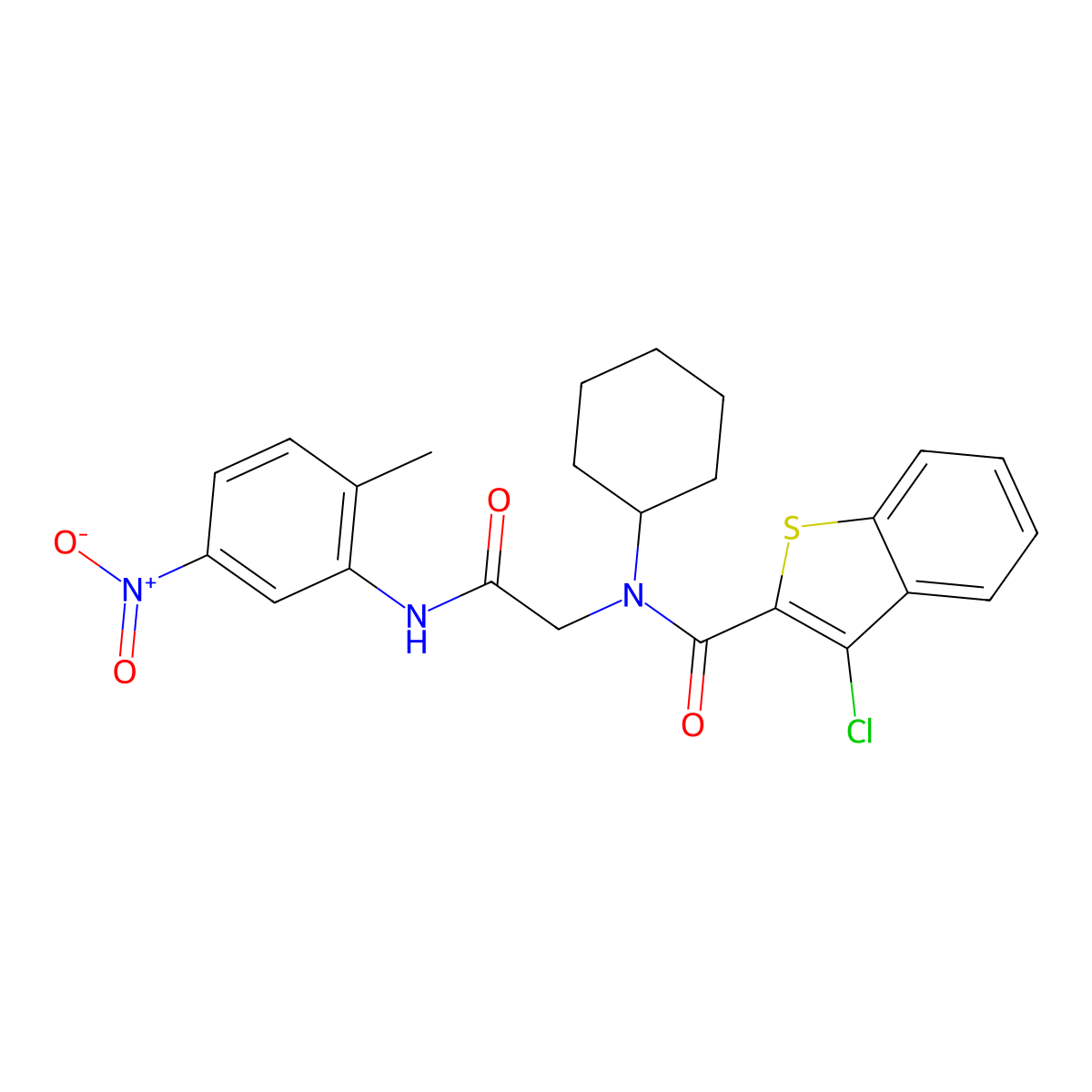 3-Chloro-N-cyclohexyl-N-(2-((2-methyl-5-nitrophenyl)amino)-2-oxoethyl)benzo[b]thiophene-2-carboxamide molecular structure, CAS 332156-43-1