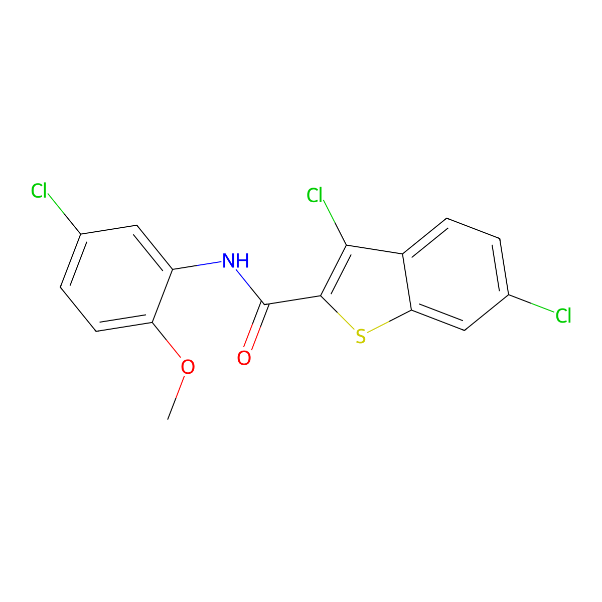 3,6-Dichloro-N-(5-chloro-2-methoxyphenyl)benzo[b]thiophene-2-carboxamide molecular structure, CAS 332156-45-3