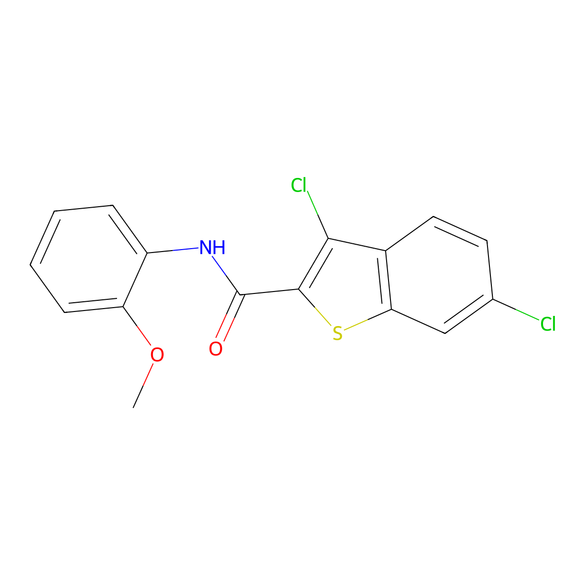 3,6-Dichloro-N-(2-methoxyphenyl)benzo[b]thiophene-2-carboxamide molecular structure, CAS 332156-56-6