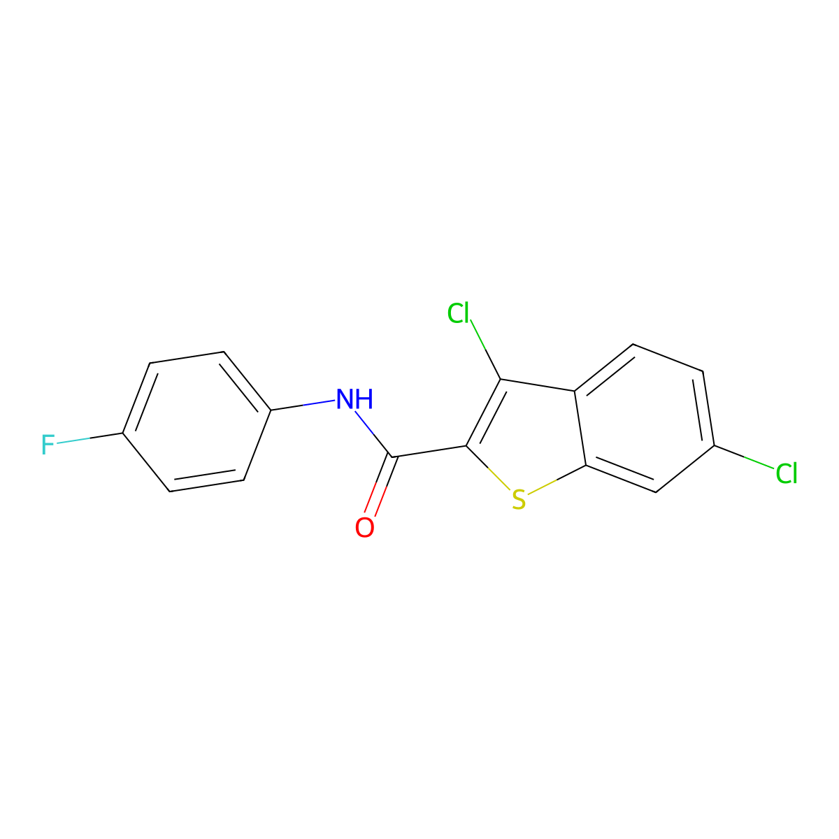 3,6-dichloro-N-(4-fluorophenyl)-1-benzothiophene-2-carboxamide molecular structure, CAS 332157-28-5