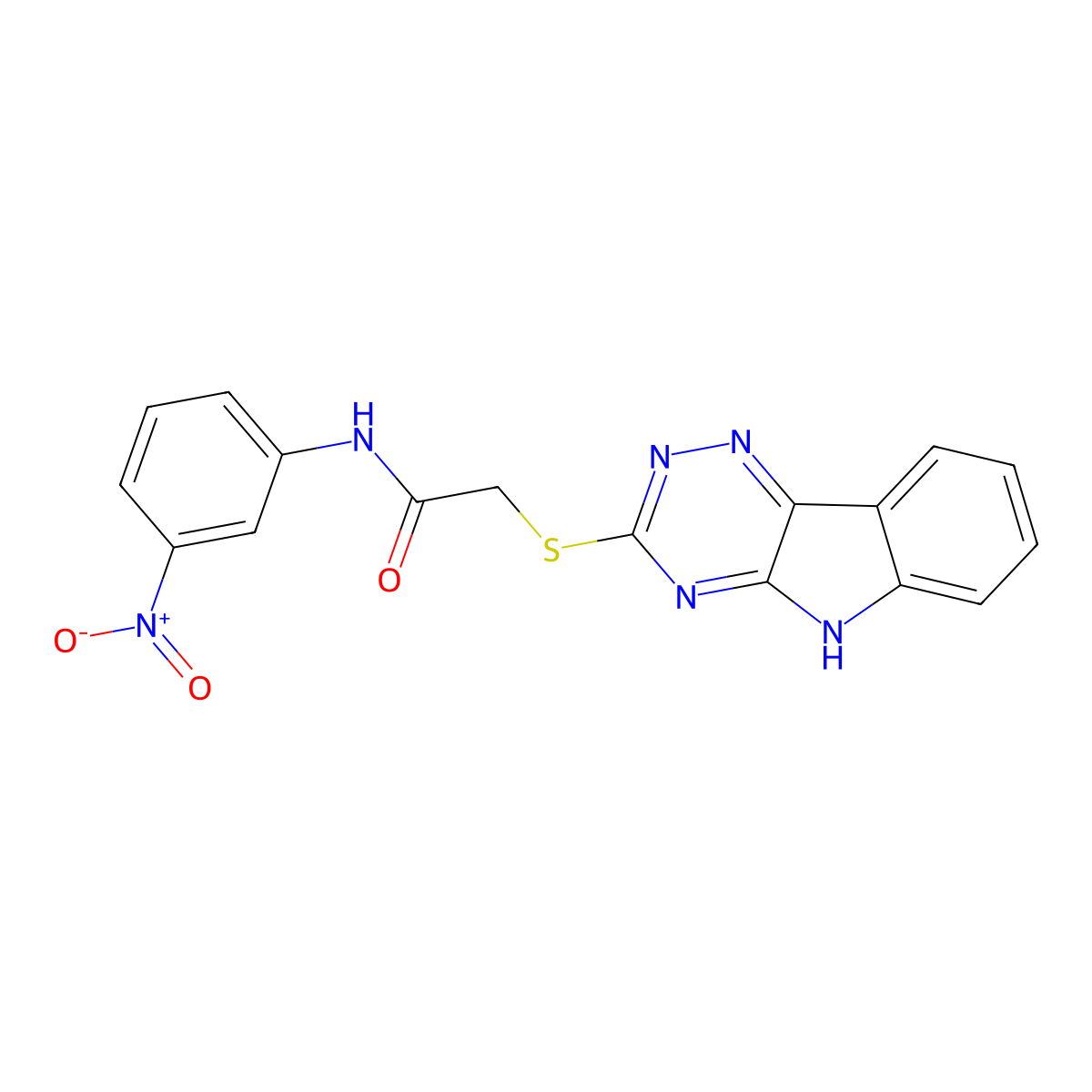 2-((5H-[1,2,4]Triazino[5,6-b]indol-3-yl)thio)-N-(3-nitrophenyl)acetamide molecular structure, CAS 332157-61-6
