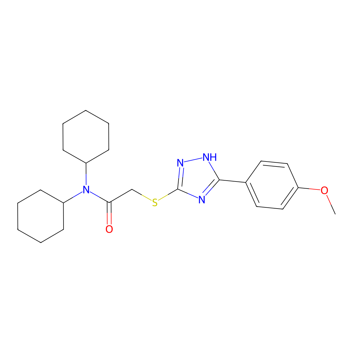 N,N-dicyclohexyl-2-[[5-(4-methoxyphenyl)-1H-1,2,4-triazol-3-yl]sulfanyl]acetamide molecular structure, CAS 332157-87-6