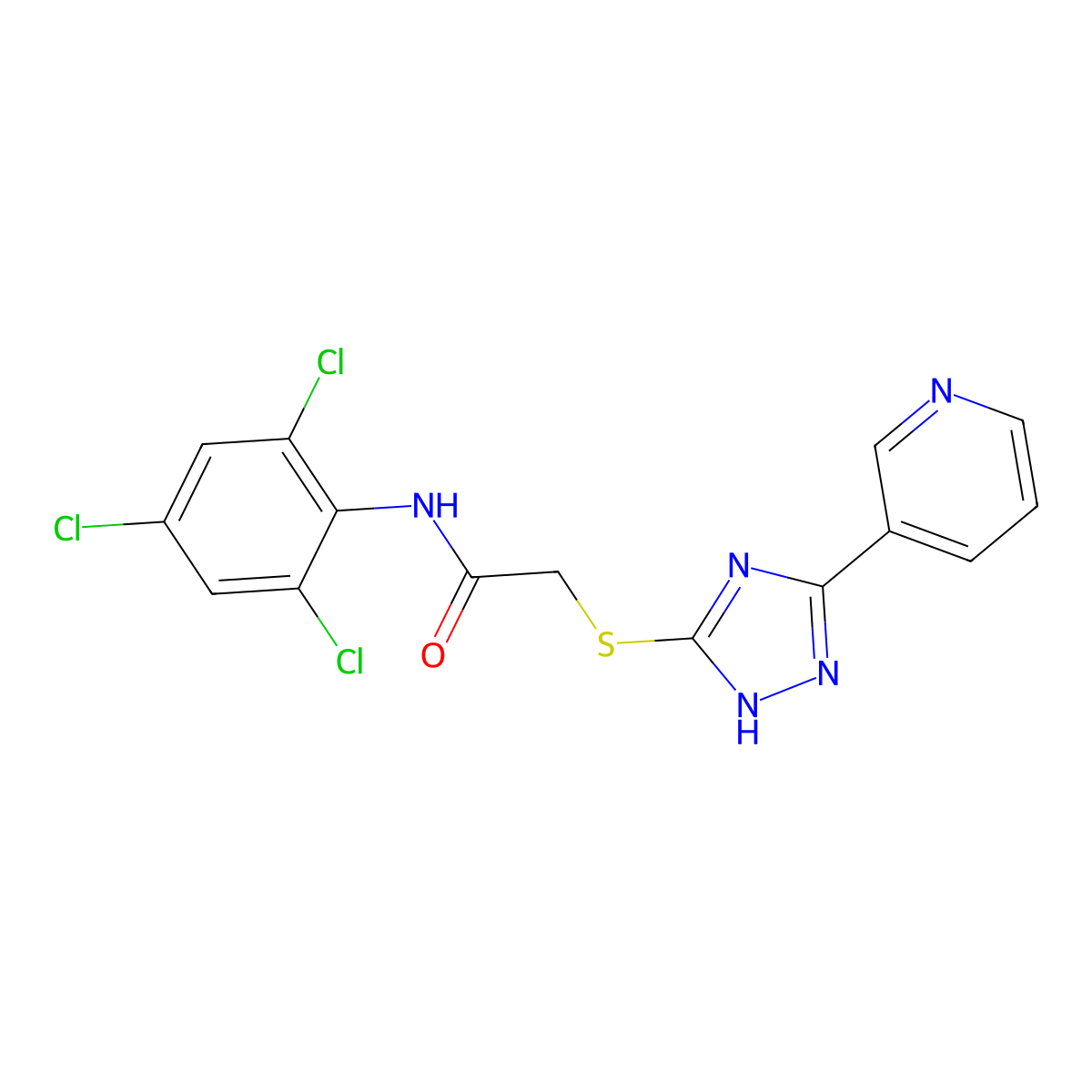 2-((3-(Pyridin-3-yl)-1H-1,2,4-triazol-5-yl)thio)-N-(2,4,6-trichlorophenyl)acetamide molecular structure, CAS 332157-93-4