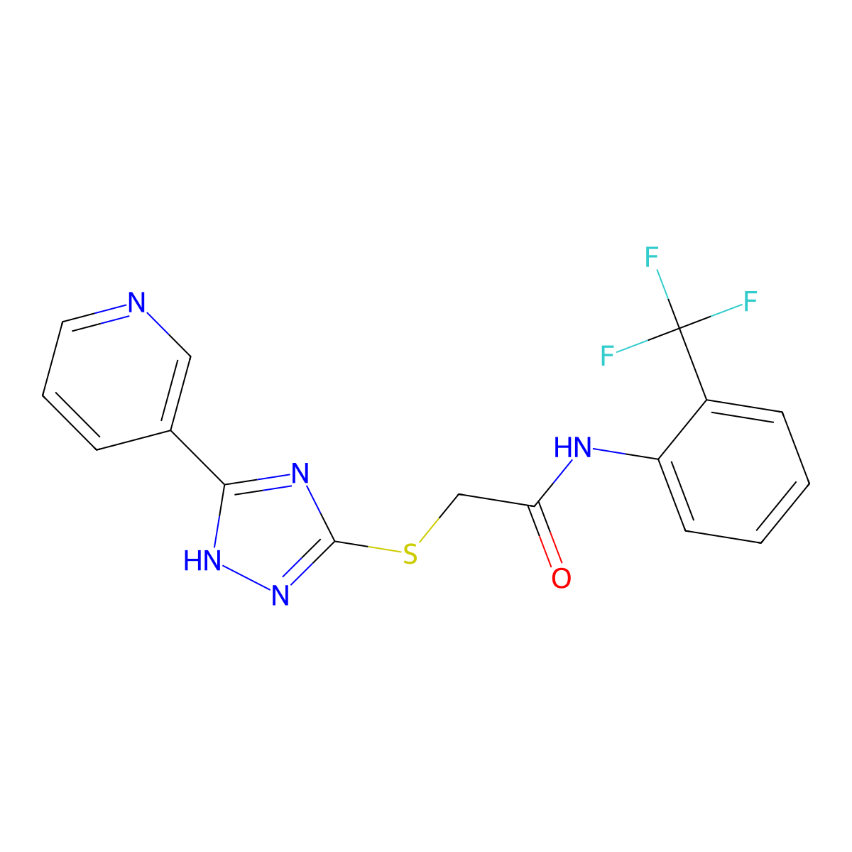2-((3-(Pyridin-3-yl)-1H-1,2,4-triazol-5-yl)thio)-N-(2-(trifluoromethyl)phenyl)acetamide molecular structure, CAS 332158-02-8