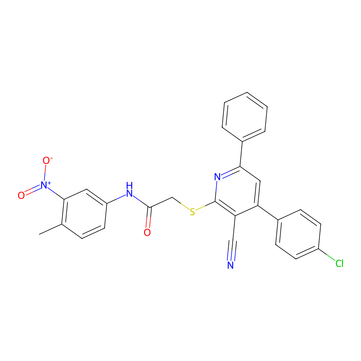2-((4-(4-Chlorophenyl)-3-cyano-6-phenylpyridin-2-yl)thio)-N-(4-methyl-3-nitrophenyl)acetamide molecular structure, CAS 332158-38-0