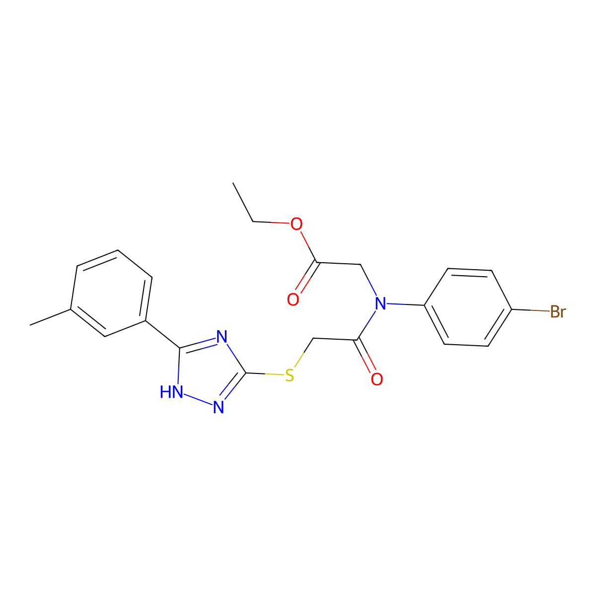 Ethyl 2-(N-(4-bromophenyl)-2-((3-(m-tolyl)-1H-1,2,4-triazol-5-yl)thio)acetamido)acetate molecular structure, CAS 332158-81-3