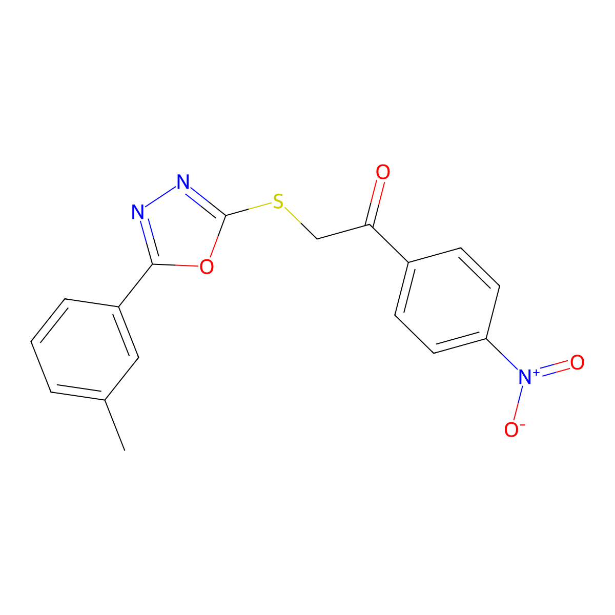 1-(4-Nitrophenyl)-2-((5-(m-tolyl)-1,3,4-oxadiazol-2-yl)thio)ethanone molecular structure, CAS 332159-51-0