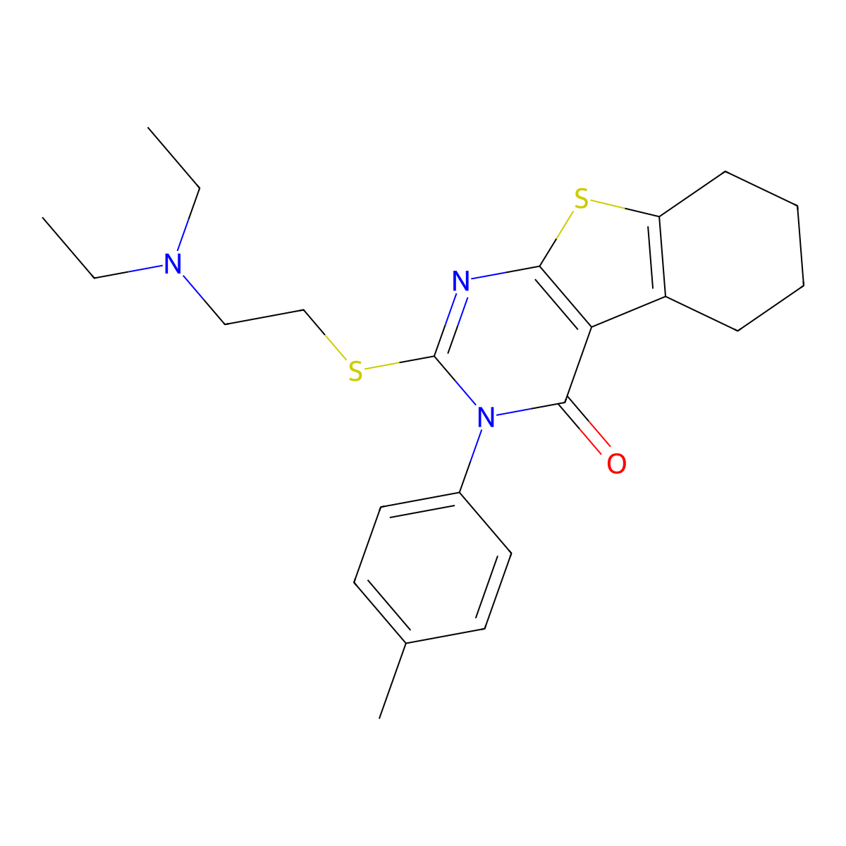 2-{[2-(diethylamino)ethyl]sulfanyl}-3-(4-methylphenyl)-5,6,7,8-tetrahydro[1]benzothieno[2,3-d]pyrimidin-4(3H)-one molecular structure, CAS 332159-75-8