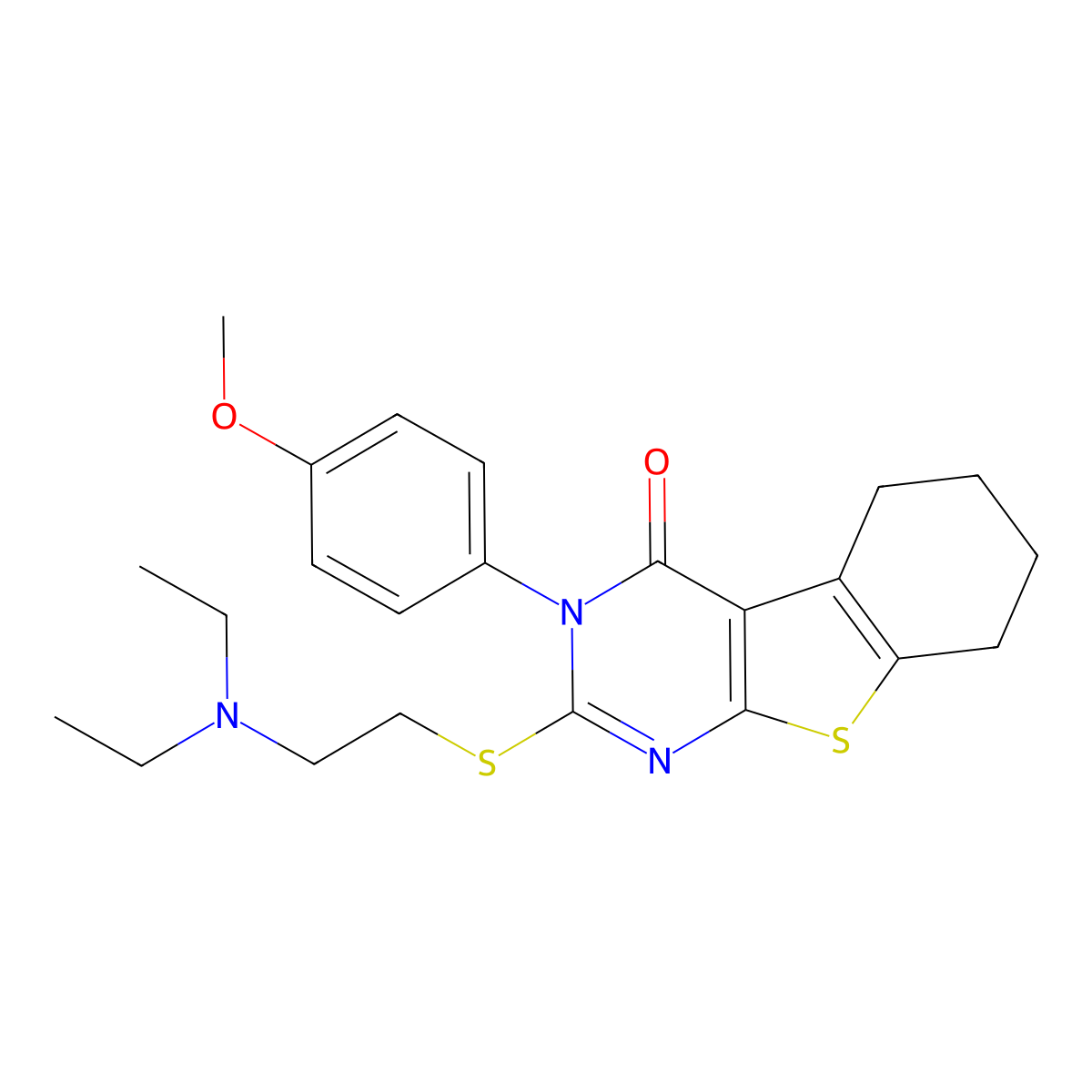 2-{[2-(diethylamino)ethyl]sulfanyl}-3-(4-methoxyphenyl)-5,6,7,8-tetrahydro[1]benzothieno[2,3-d]pyrimidin-4(3H)-one molecular structure, CAS 332159-78-1