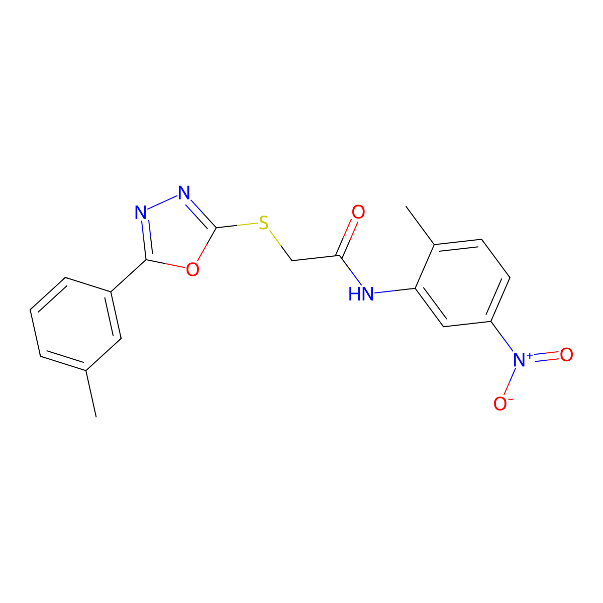 N-(2-methyl-5-nitrophenyl)-2-[[5-(3-methylphenyl)-1,3,4-oxadiazol-2-yl]sulfanyl]acetamide molecular structure, CAS 332159-94-1