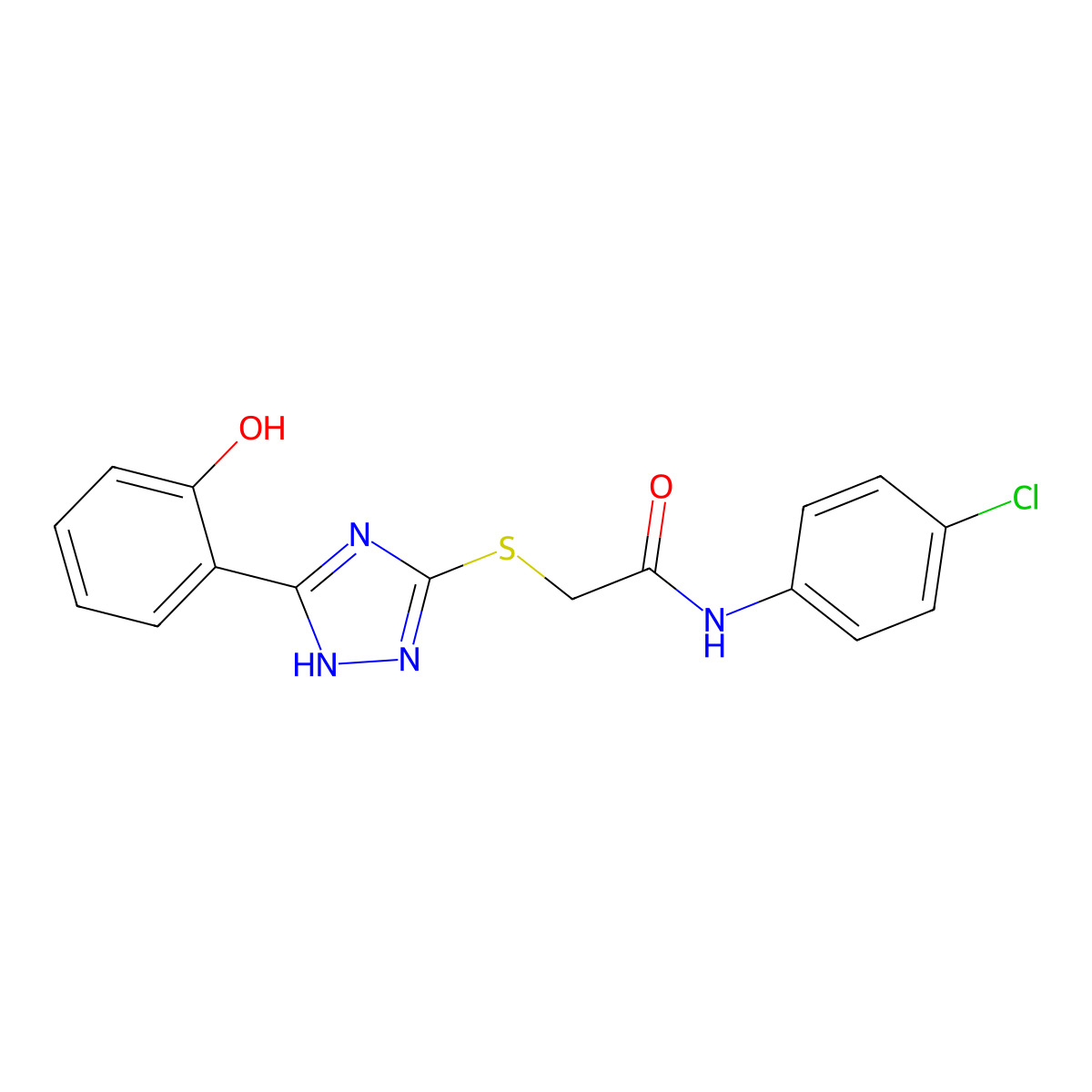 N-(4-Chlorophenyl)-2-((3-(2-hydroxyphenyl)-1H-1,2,4-triazol-5-yl)thio)acetamide molecular structure, CAS 332160-20-0