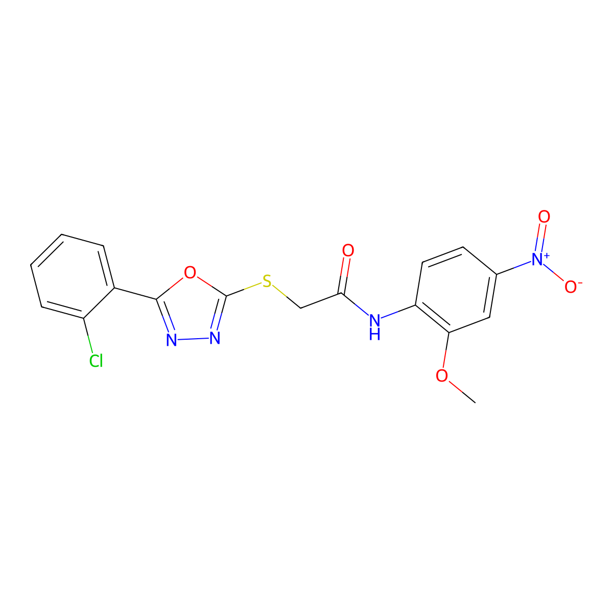 2-((5-(2-Chlorophenyl)-1,3,4-oxadiazol-2-yl)thio)-N-(2-methoxy-4-nitrophenyl)acetamide molecular structure, CAS 332160-29-9