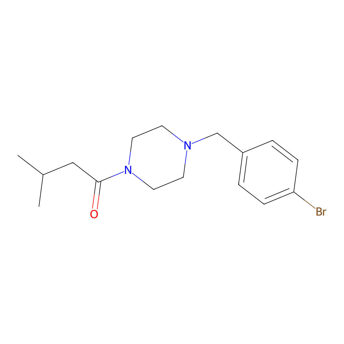 1-[4-(4-Bromobenzyl)piperazin-1-yl]-3-methylbutan-1-one molecular structure, CAS 332160-34-6