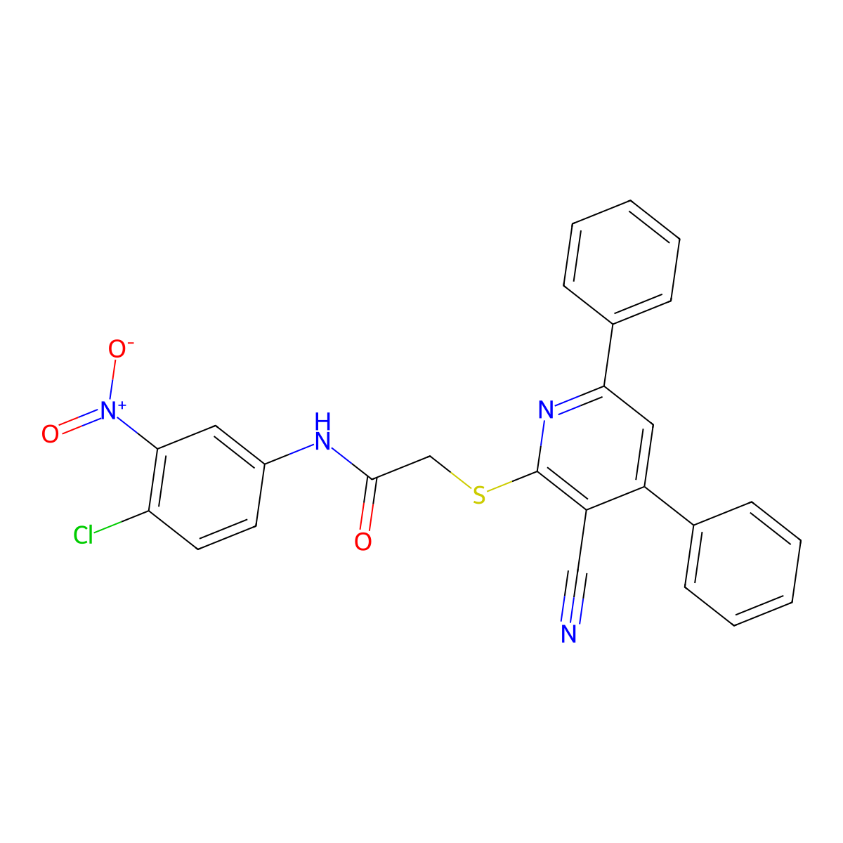 N-(4-Chloro-3-nitrophenyl)-2-((3-cyano-4,6-diphenylpyridin-2-yl)thio)acetamide molecular structure, CAS 332160-37-9