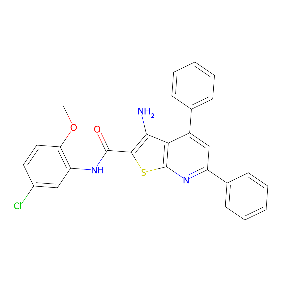 3-amino-N-(5-chloro-2-methoxyphenyl)-4,6-diphenylthieno[2,3-b]pyridine-2-carboxamide molecular structure, CAS 332160-52-8