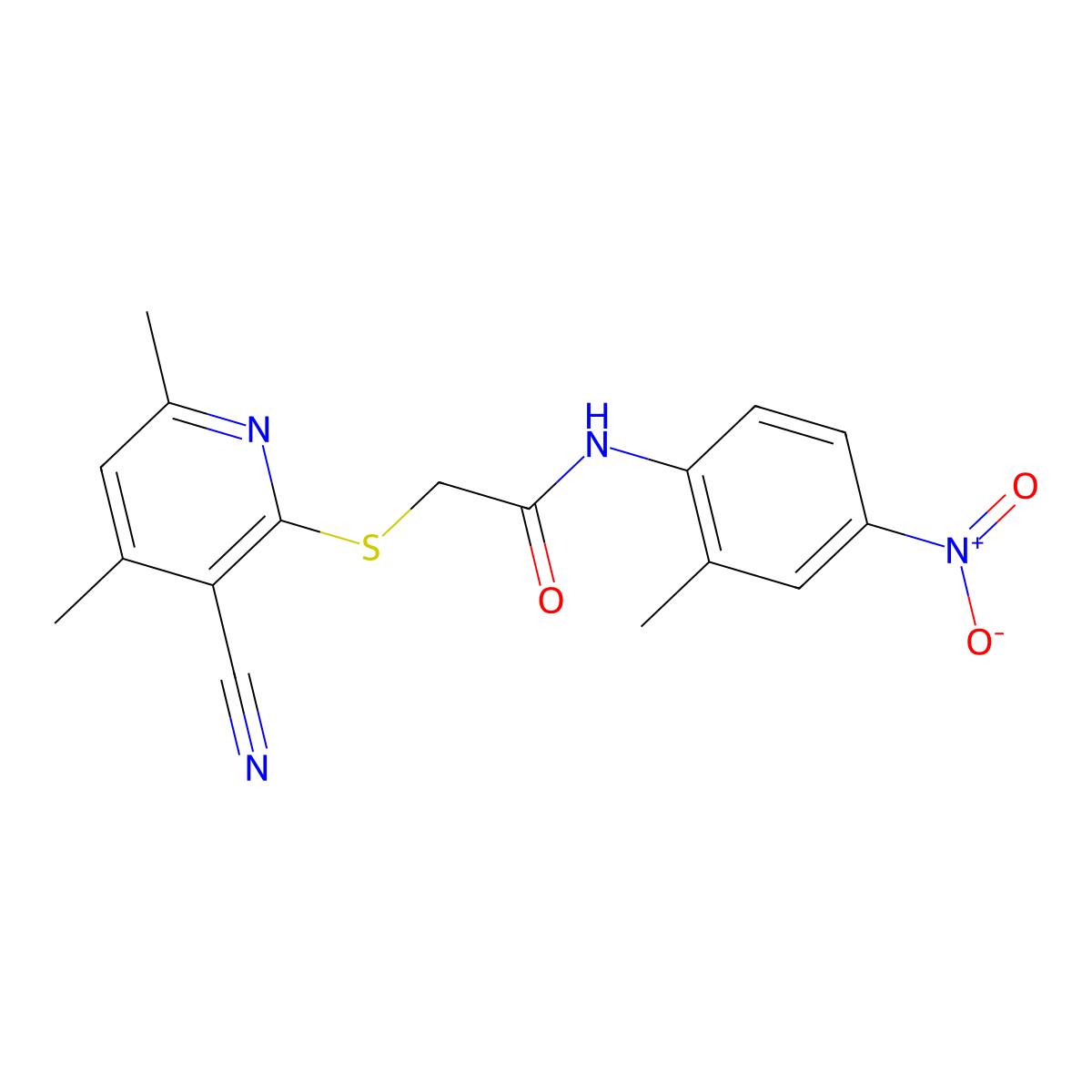 2-((3-Cyano-4,6-dimethylpyridin-2-yl)thio)-N-(2-methyl-4-nitrophenyl)acetamide molecular structure, CAS 332160-74-4