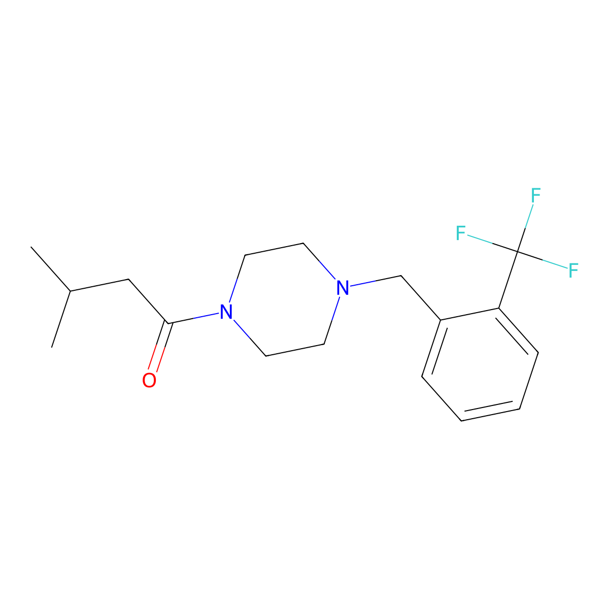 3-Methyl-1-{4-[2-(trifluoromethyl)benzyl]piperazin-1-yl}butan-1-one molecular structure, CAS 332160-76-6