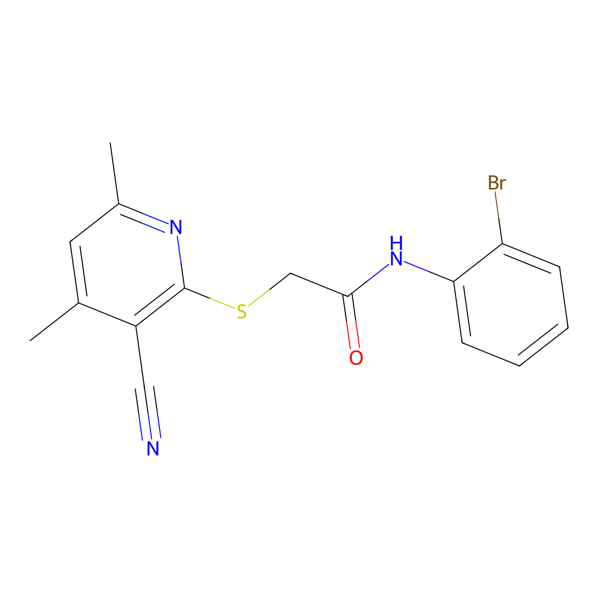 N-(2-Bromophenyl)-2-((3-cyano-4,6-dimethylpyridin-2-yl)thio)acetamide molecular structure, CAS 332160-77-7