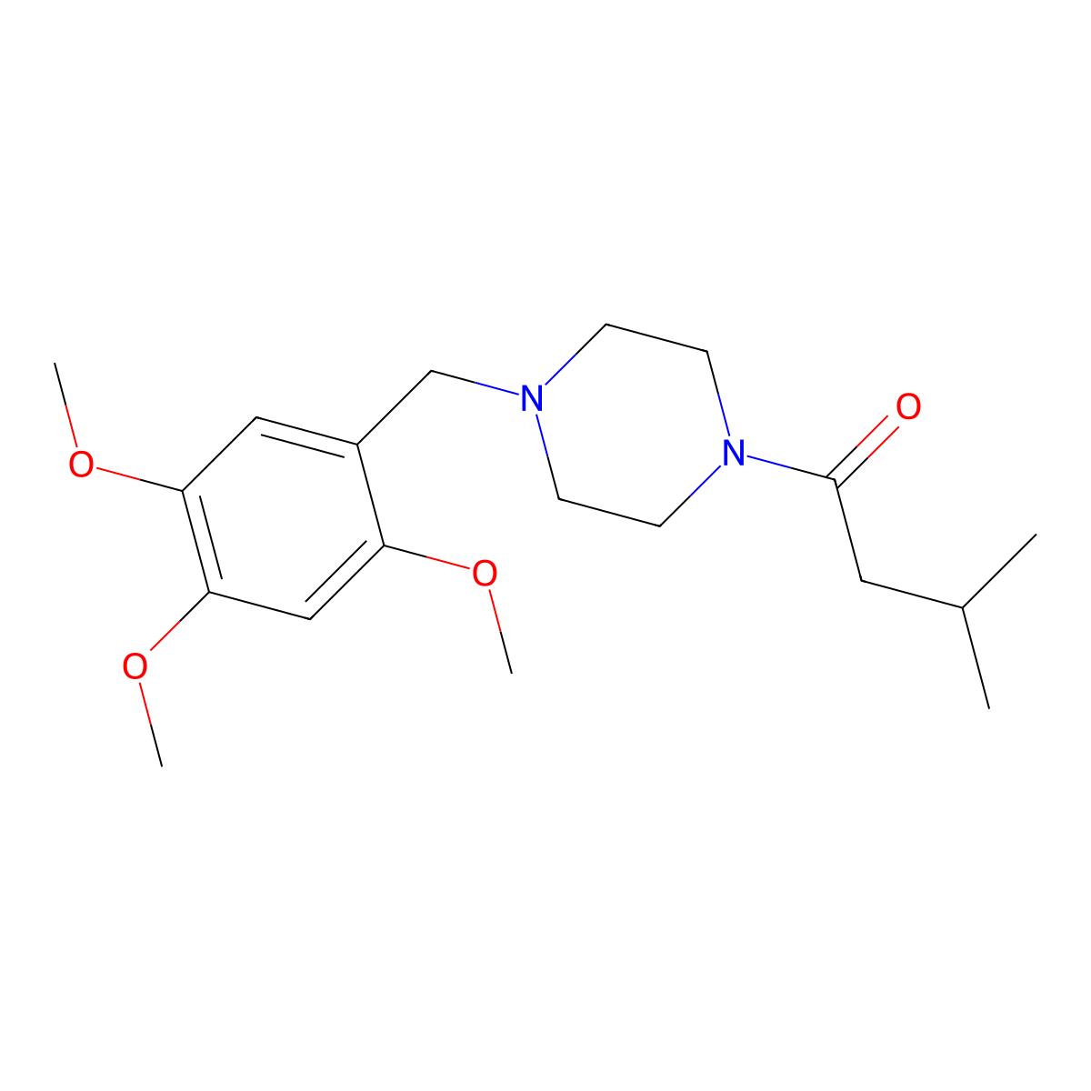 3-Methyl-1-[4-(2,4,5-trimethoxy-benzyl)-piperazin-1-yl]-butan-1-one molecular structure, CAS 332160-81-3