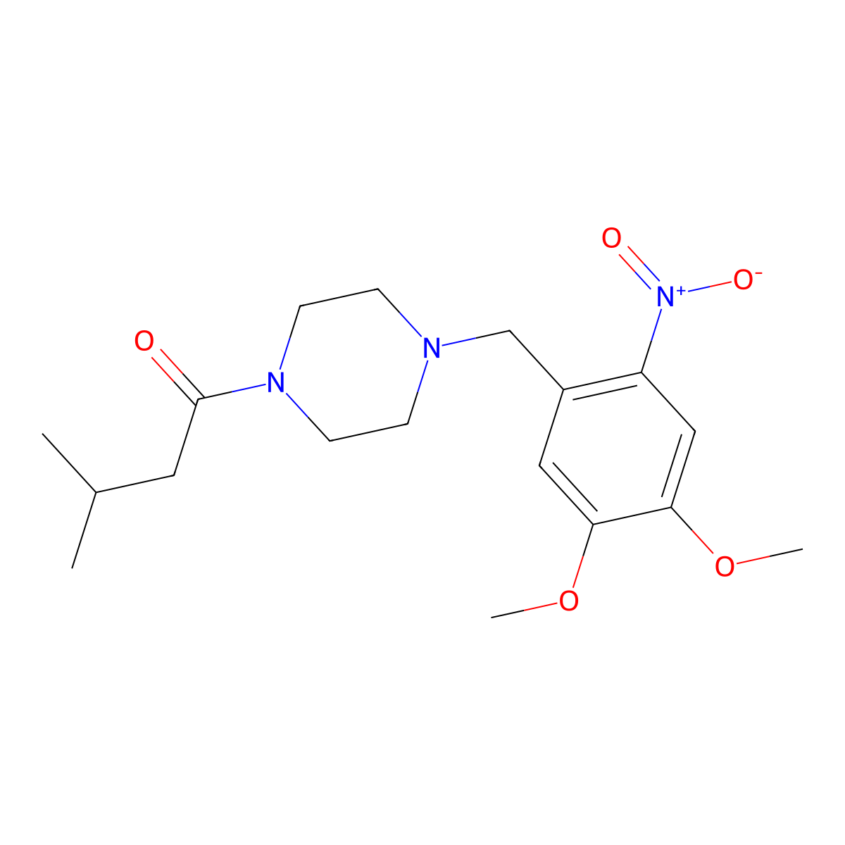 1-[4-(4,5-Dimethoxy-2-nitro-benzyl)-piperazin-1-yl]-3-methyl-butan-1-one molecular structure, CAS 332160-89-1