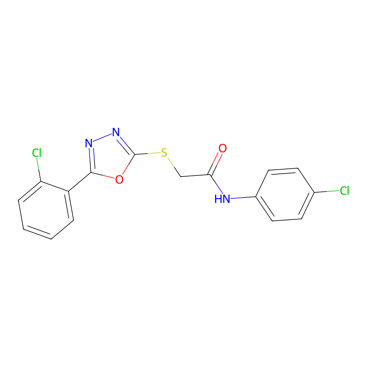 N-(4-chlorophenyl)-2-((5-(2-chlorophenyl)-1,3,4-oxadiazol-2-yl)thio)acetamide molecular structure, CAS 332160-93-7
