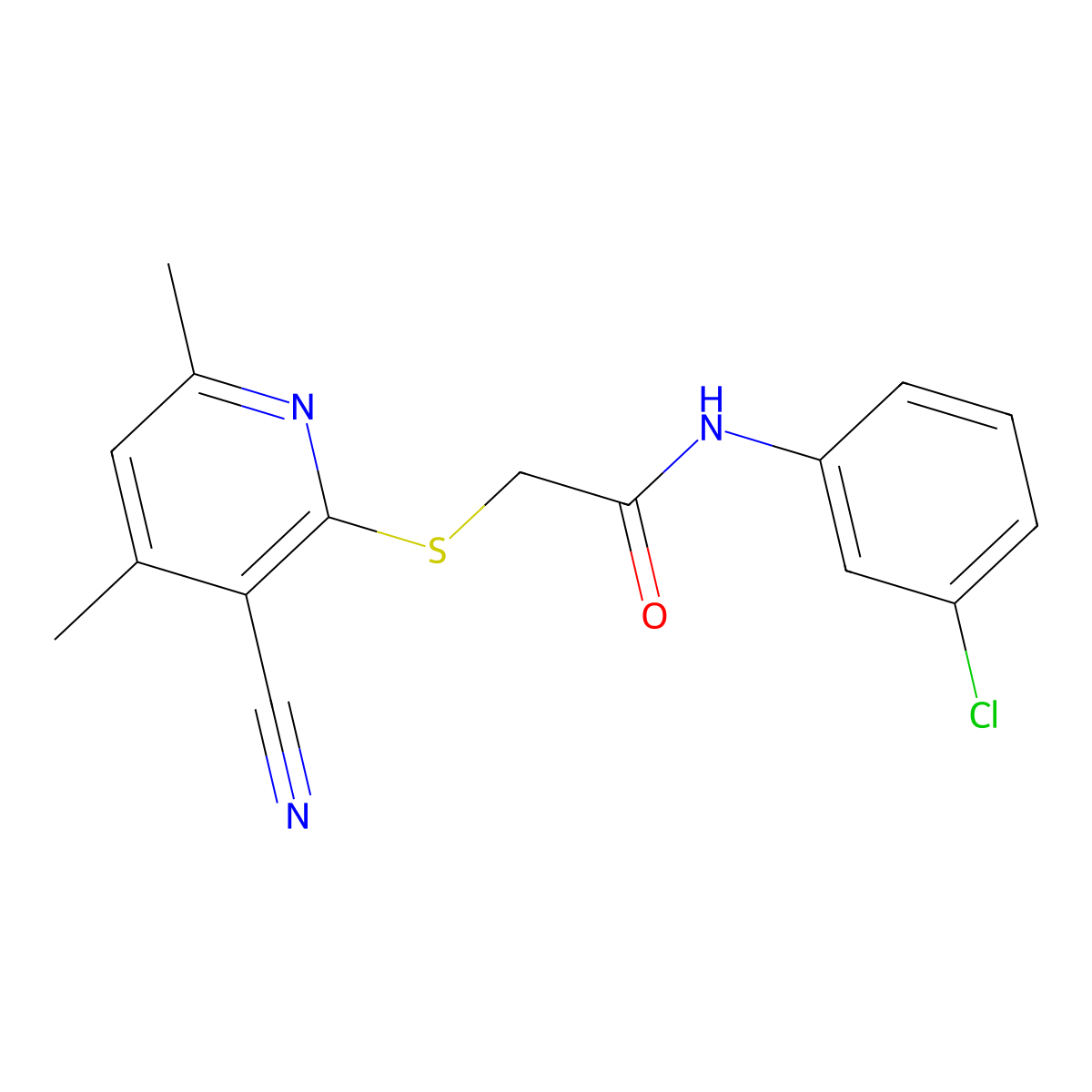 N-(3-Chlorophenyl)-2-((3-cyano-4,6-dimethylpyridin-2-yl)thio)acetamide molecular structure, CAS 332160-94-8