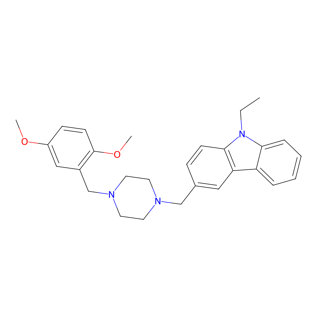 3-[[4-[(2,5-Dimethoxyphenyl)methyl]piperazin-1-yl]methyl]-9-ethylcarbazole molecular structure, CAS 332161-24-7