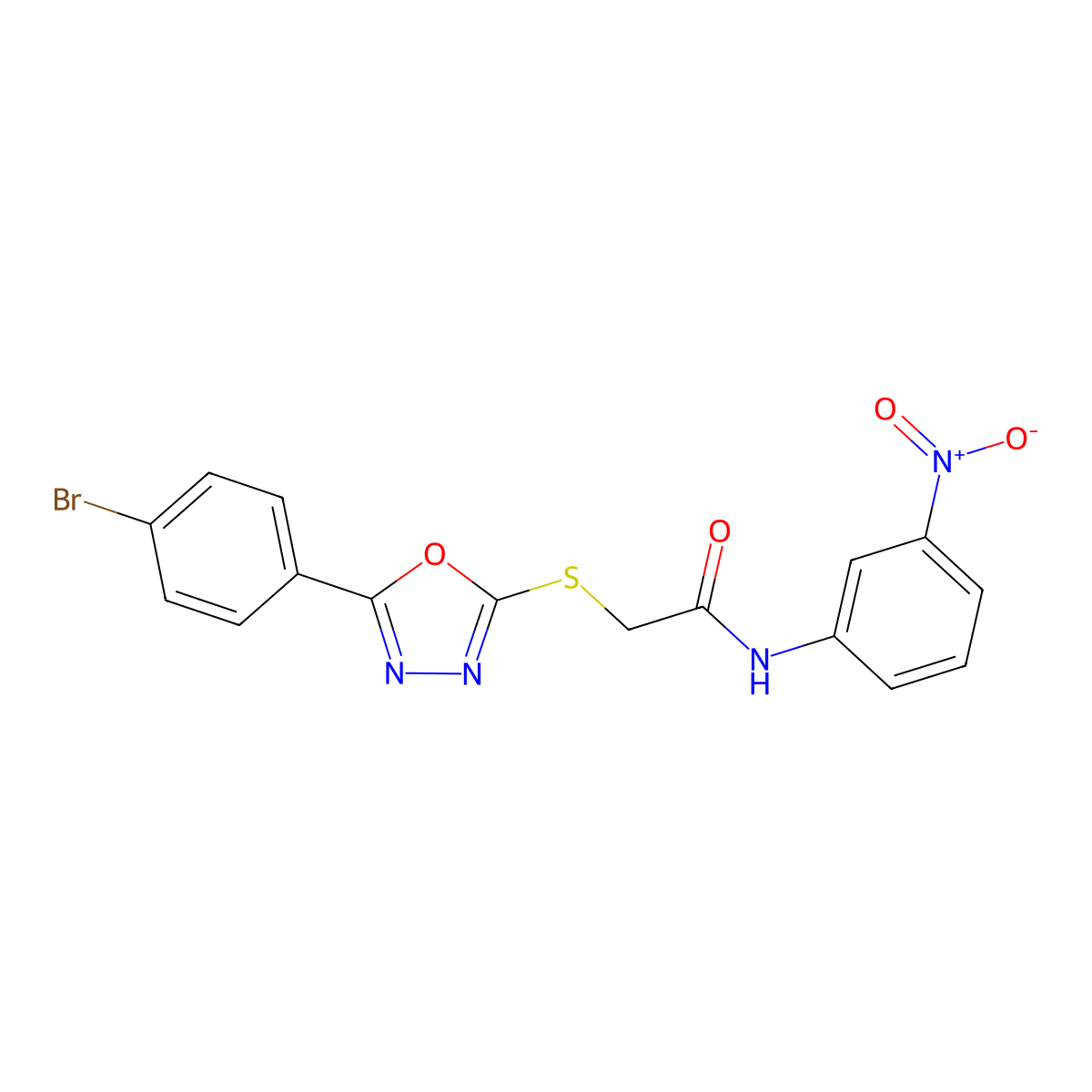 2-((5-(4-Bromophenyl)-1,3,4-oxadiazol-2-yl)thio)-N-(3-nitrophenyl)acetamide molecular structure, CAS 332161-26-9