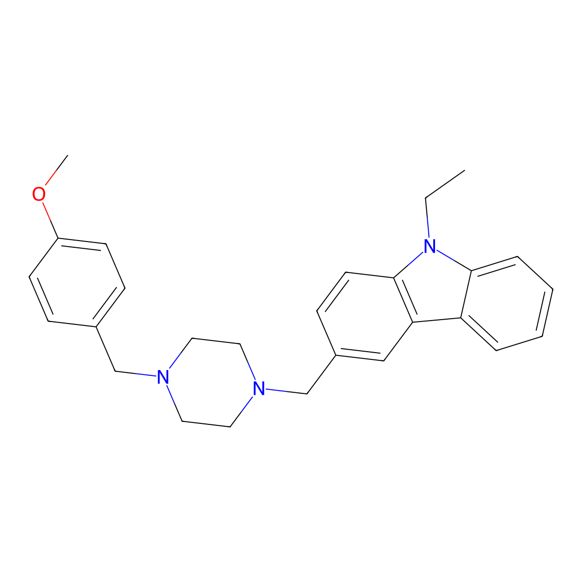 9-Ethyl-3-[[4-[(4-methoxyphenyl)methyl]piperazin-1-yl]methyl]carbazole molecular structure, CAS 332161-34-9