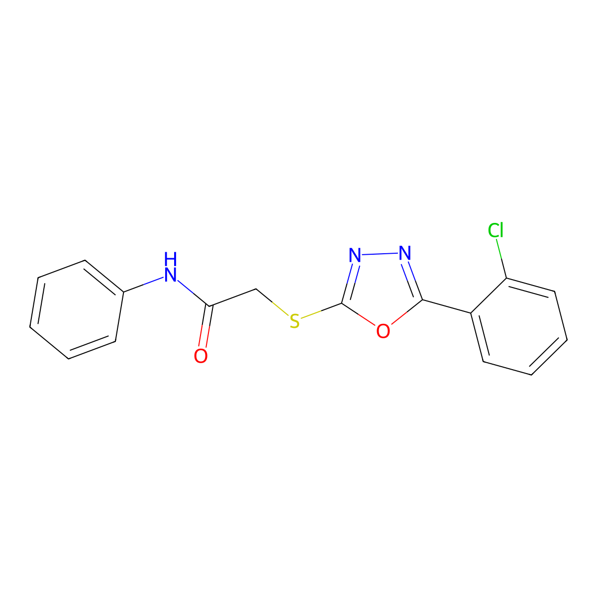 2-((5-(2-Chlorophenyl)-1,3,4-oxadiazol-2-yl)thio)-N-phenylacetamide molecular structure, CAS 332161-36-1