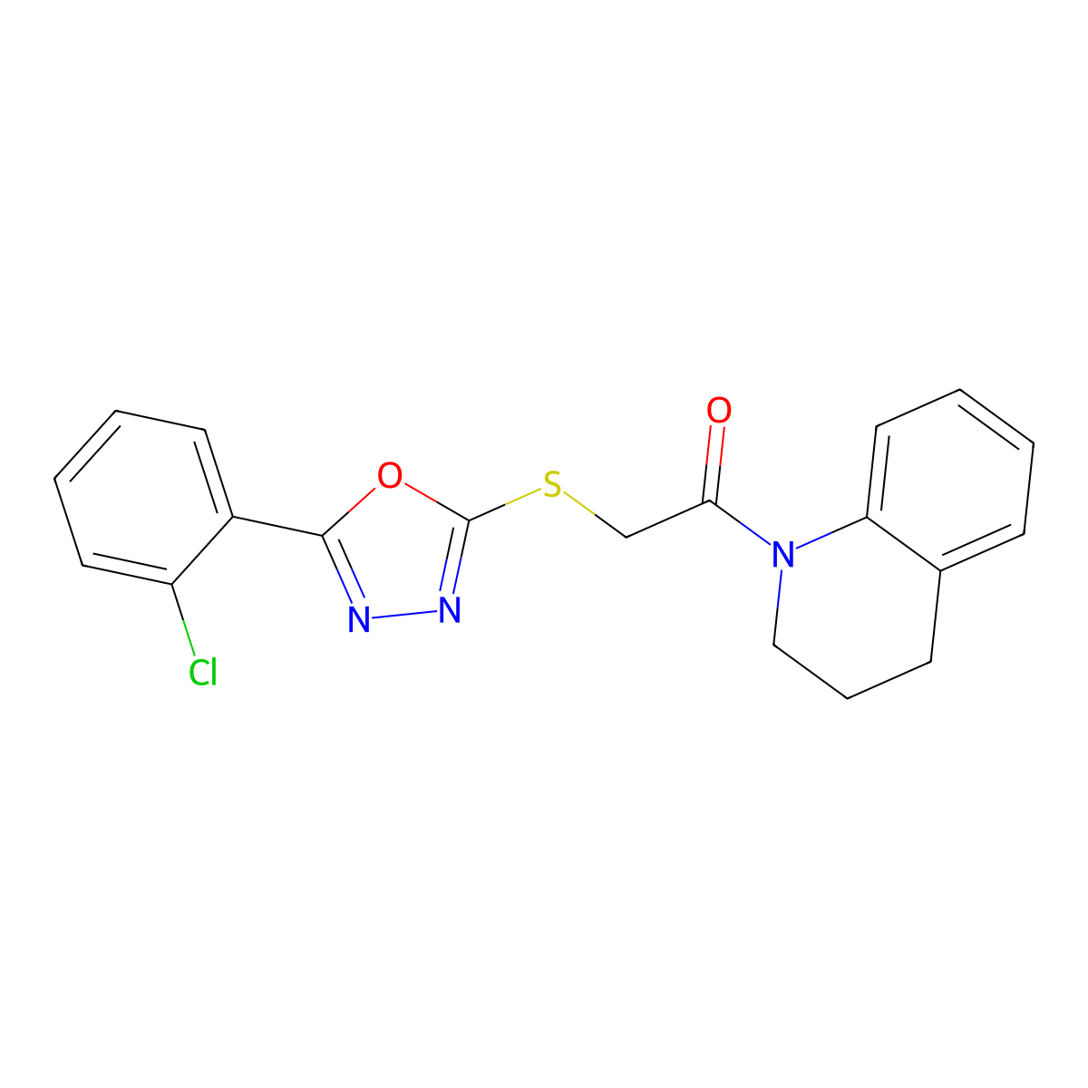 2-((5-(2-chlorophenyl)-1,3,4-oxadiazol-2-yl)thio)-1-(3,4-dihydroquinolin-1(2H)-yl)ethanone molecular structure, CAS 332161-42-9